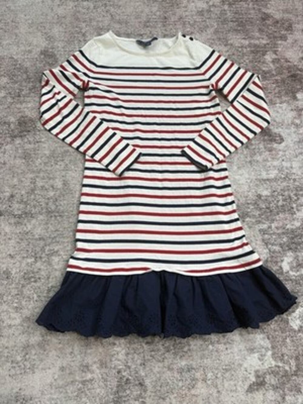 Polo Ralph Lauren Big Girls Striped Cotton Jersey Dress L 12-14 Red White Blue